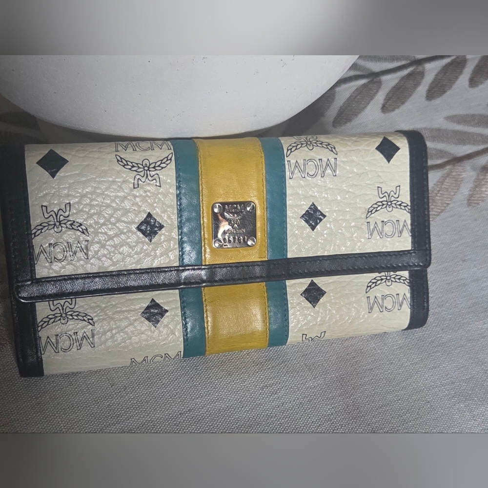 MCM Cream, Black, and Yellow Wallet